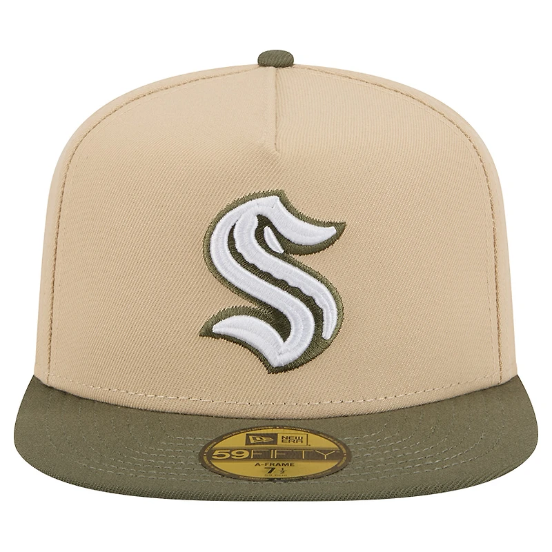 Men's New Era Tan/Olive Seattle Kraken Color Pack Two-Tone 59FIFTY A-Frame Fitted Hat