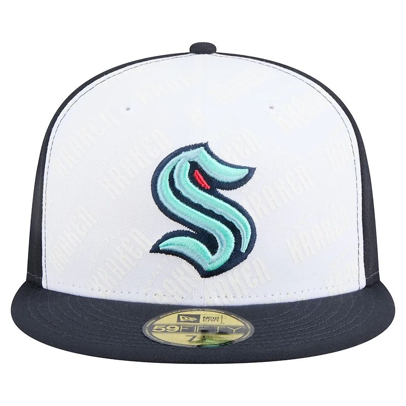 Men's New Era White/Deep Sea Blue Seattle Kraken Repeat Two-Tone 59FIFTY Fitted Hat