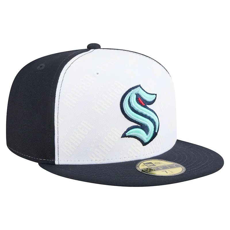 Men's New Era White/Deep Sea Blue Seattle Kraken Repeat Two-Tone 59FIFTY Fitted Hat