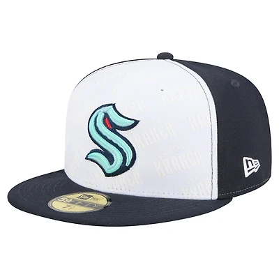 Men's New Era White/Deep Sea Blue Seattle Kraken Repeat Two-Tone 59FIFTY Fitted Hat