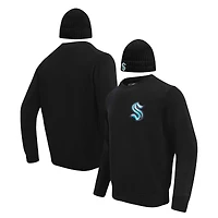 Men's Pro Standard Black Seattle Kraken Pullover Sweater & Cuffed Knit Hat Box Gift Set