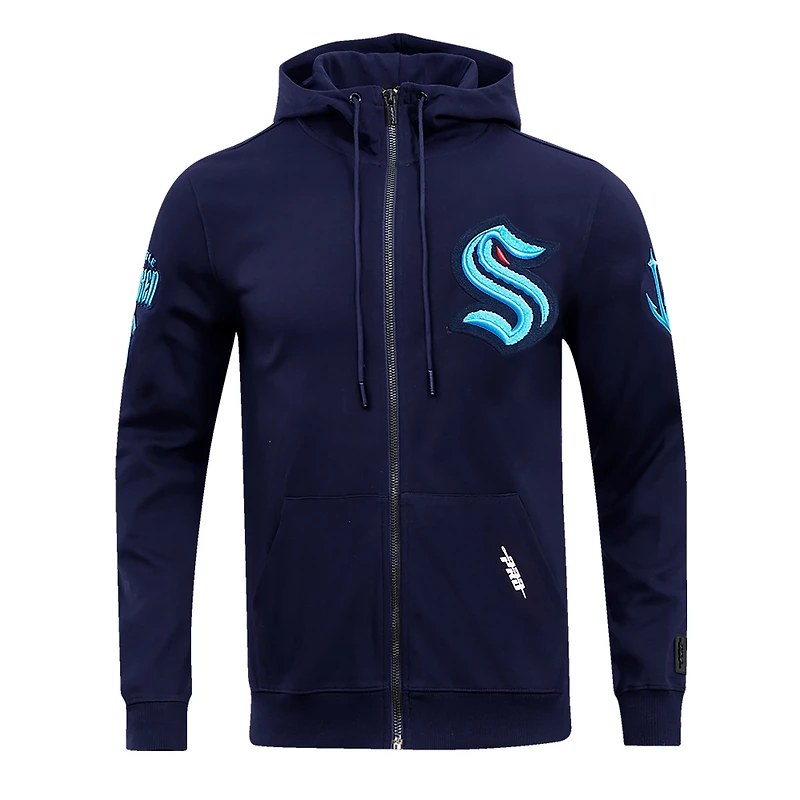 Veste à capuche entièrement zippée en chenille classique Pro Standard Navy Seattle Kraken pour hommes