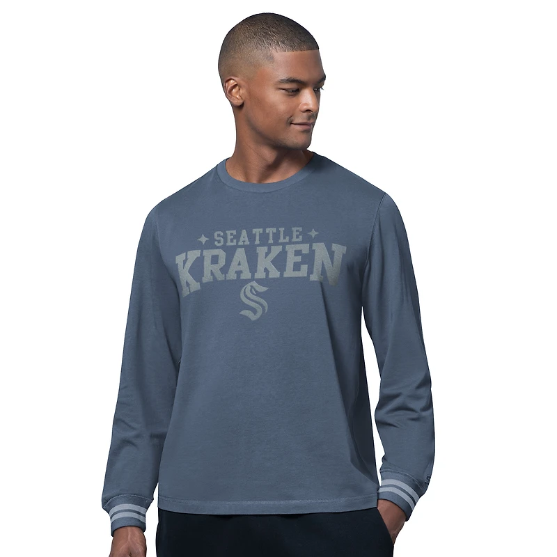 Men's Starter Blue Seattle Kraken Field Long Sleeve T-Shirt