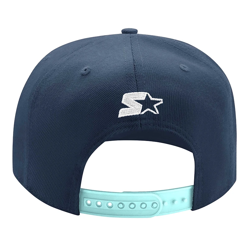 Men's Starter Deep Sea Blue/Light Blue Seattle Kraken Arch Logo Two-Tone Snapback Hat