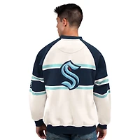 Men's Starter  White Seattle Kraken Defense Fleece Crewneck Sweatshirt