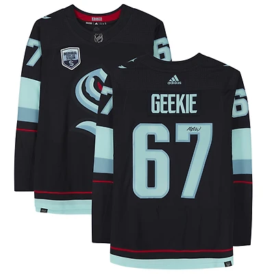 Maillot authentique adidas bleu marine dédicacé par Morgan Geekie Seattle Kraken
