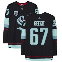 Maillot authentique adidas bleu marine dédicacé par Morgan Geekie Seattle Kraken