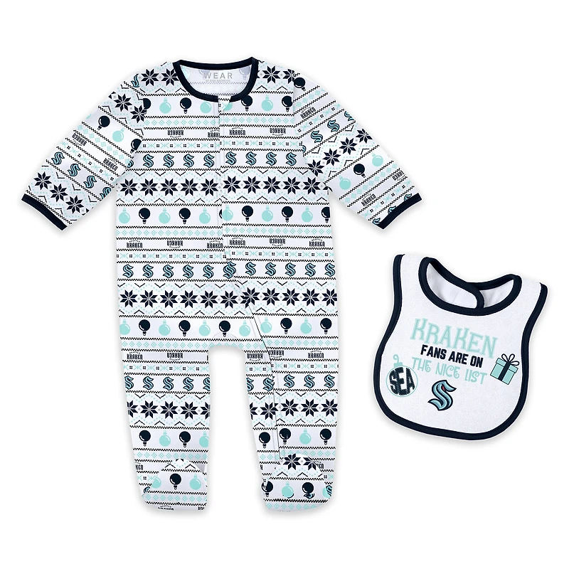 Ensemble pyjama et bavoir de Noël à imprimé intégral Seattle Kraken pour nouveau-né WEAR by Erin Andrews
