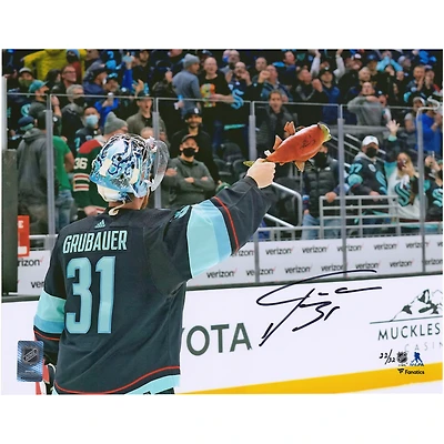 Philipp Grubauer Seattle Kraken Autographed 11'' x 14'' Salmon Spotlight Photograph - Limited Edition of 32