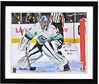Philipp Grubauer Seattle Kraken Autographed 16'' x 20'' First Game vs. Las Vegas Golden Knights Photograph with ''Kraken Released 10/12/21'' Inscription