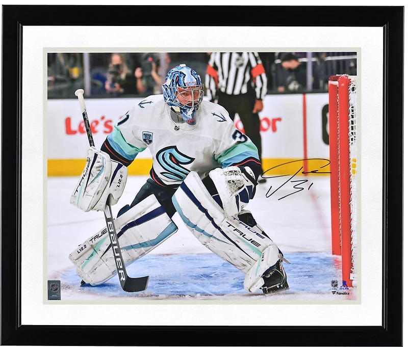 Philipp Grubauer Seattle Kraken Autographed 16'' x 20'' First Game vs. Las Vegas Golden Knights Photograph