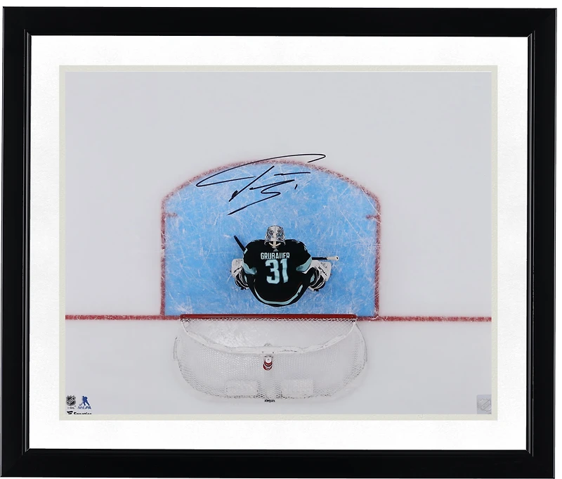 Philipp Grubauer Seattle Kraken Autographed 16" x 20" Navy Jersey Overhead Photograph