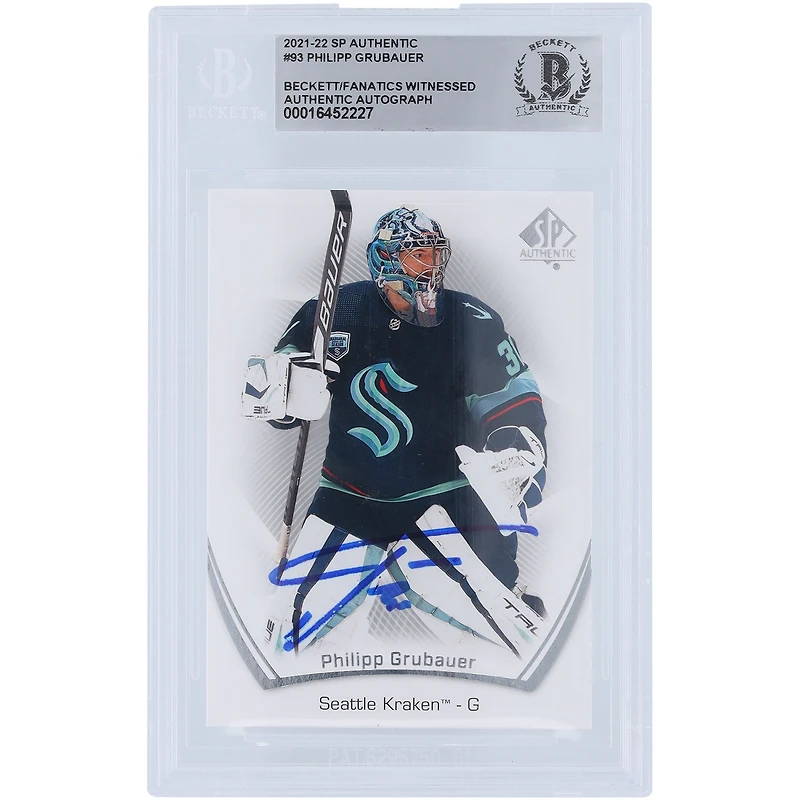 Philipp Grubauer Seattle Kraken Autographed 2021-22 Upper Deck SP Authentic #93 Beckett Fanatics Witnessed Authenticated Card