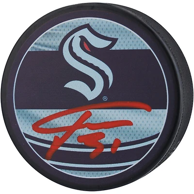 Rondelle de hockey rétro inversée autographiée par Philipp Grubauer du Kraken de Seattle, saison 2022-2023