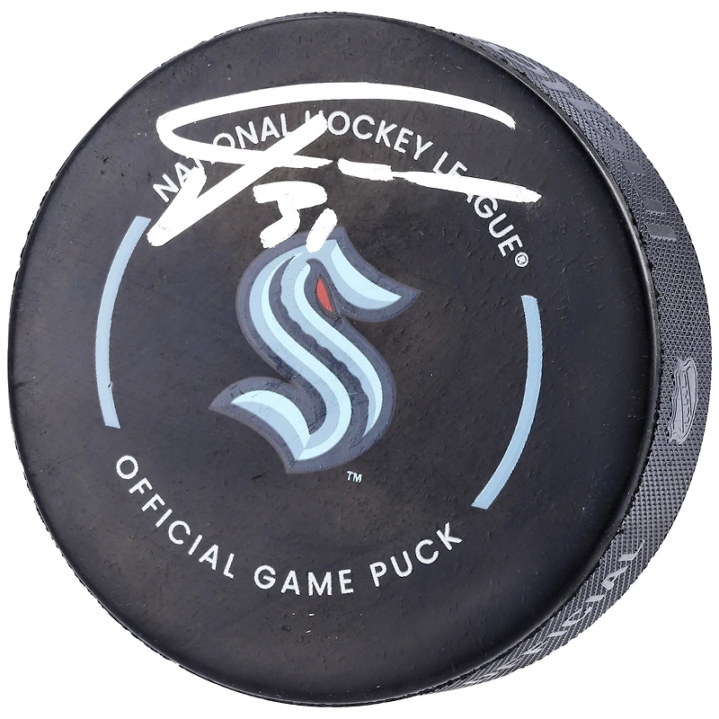 Rondelle de match officielle autographiée par Philipp Grubauer du Kraken de Seattle, saison 2022