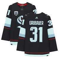 Philipp Grubauer Seattle Kraken Autographed Deep Sea Blue adidas Authentic Jersey with Inaugural Season Jersey Patch