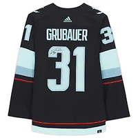 Philipp Grubauer Seattle Kraken Autographed Deep Sea Blue adidas Authentic Jersey with Inaugural Season Jersey Patch