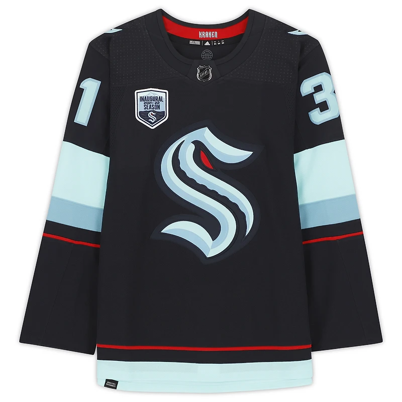 Philipp Grubauer Seattle Kraken Autographed Deep Sea Blue adidas Authentic Jersey with Inaugural Season Jersey Patch