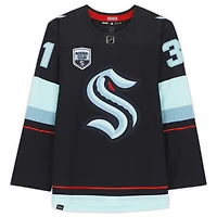 Philipp Grubauer Seattle Kraken Autographed Deep Sea Blue adidas Authentic Jersey with Inaugural Season Jersey Patch