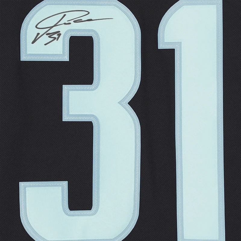 Maillot authentique adidas bleu marine dédicacé par Philipp Grubauer (Seattle Kraken) avec écusson de la saison inaugurale
