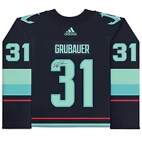 Philipp Grubauer Seattle Kraken Autographed Deep Sea Blue adidas Authentic Jersey with Inaugural Season Jersey Patch