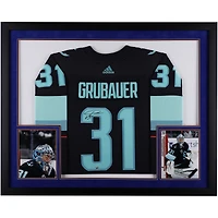 Maillot authentique Adidas bleu marine encadré de luxe autographié par Philipp Grubauer des Seattle Kraken