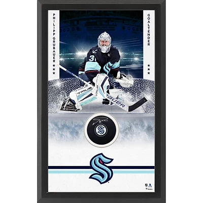Rondelle de hockey encadrée autographiée par Philipp Grubauer du Seattle Kraken