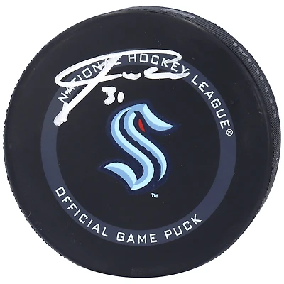 Philipp Grubauer Seattle Kraken Autographed Official Game Puck