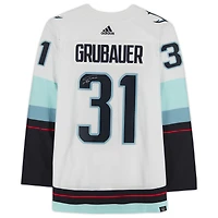 Philipp Grubauer Seattle Kraken Autographed White adidas Authentic Jersey with Inaugural Season Jersey Patch