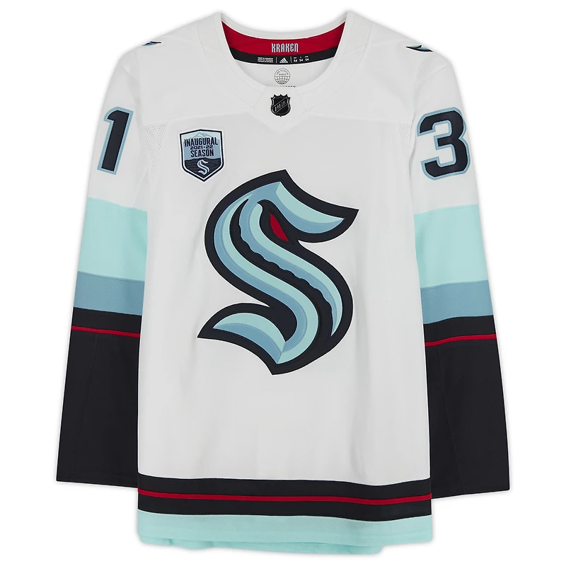 Maillot authentique adidas blanc autographié par Philipp Grubauer du Seattle Kraken, avec écusson de la saison inaugurale