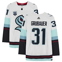 Maillot authentique adidas blanc autographié par Philipp Grubauer du Seattle Kraken, avec écusson de la saison inaugurale
