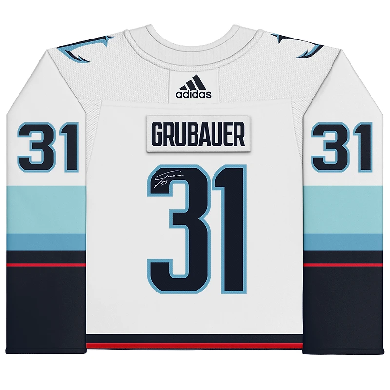 Philipp Grubauer Seattle Kraken Autographed White adidas Authentic Jersey with Inaugural Season Jersey Patch
