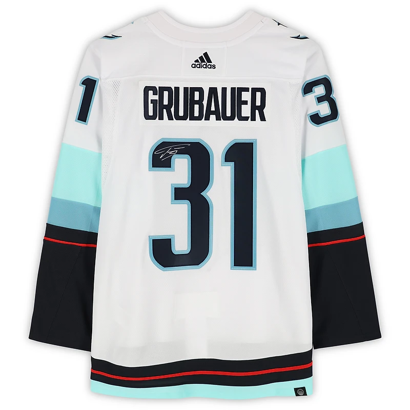 Philipp Grubauer Seattle Kraken Autographed White Adidas Authentic Jersey