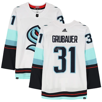 Maillot Adidas authentique blanc autographié par Philipp Grubauer du Seattle Kraken