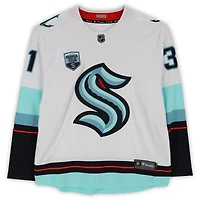 Philipp Grubauer Seattle Kraken Autographed White Fanatics Breakaway Jersey with Inaugural Season Jersey Patch