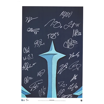 Impression minimaliste autographiée de 14" x 20" du Seattle Kraken par S. Preston avec plusieurs signatures - Édition limitée à 32 exemplaires