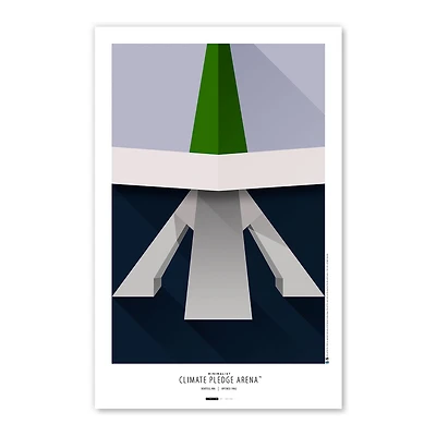 Affiche de stade minimaliste Seattle Kraken Climate Pledge Arena 11'' x 17 '' Impression artistique