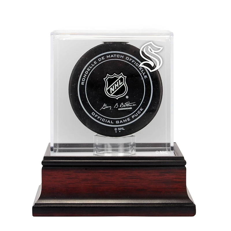 Vitrine avec logo de la rondelle de hockey en acajou du Kraken de Seattle