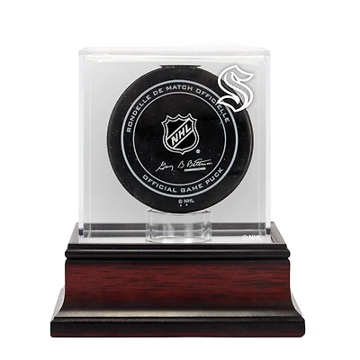 Vitrine avec logo de la rondelle de hockey en acajou du Kraken de Seattle