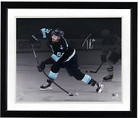 Tye Kartye Seattle Kraken Autographed 16" x 20" Deep Sea Blue Jersey Shooting Photograph