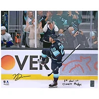 Vince Dunn Seattle Kraken Autographed 16'' x 20'' Deep Sea Blue Jersey Celebration Photograph with ''1st Goal At Climate Pledge'' Inscription