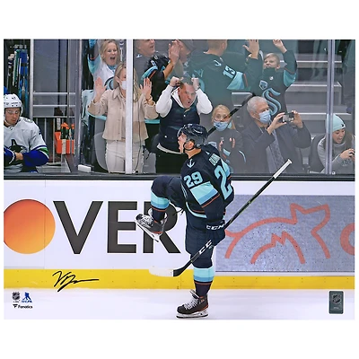 Vince Dunn Seattle Kraken Autographed 16'' x 20'' Deep Sea Blue Jersey Celebration Photograph