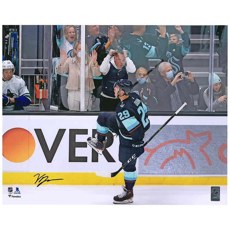 Vince Dunn Seattle Kraken Autographed 16'' x 20'' Deep Sea Blue Jersey Celebration Photograph
