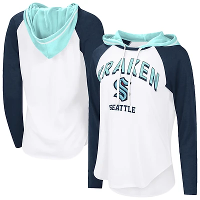 Women's G-III 4Her by Carl Banks  White Seattle Kraken VIP Raglan Long Sleeve Hoodie T-Shirt