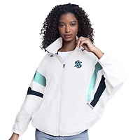 Women's G-III Sports by Carl Banks  White Seattle Kraken Game News Oversized Full-Zip Hoodie Jacket