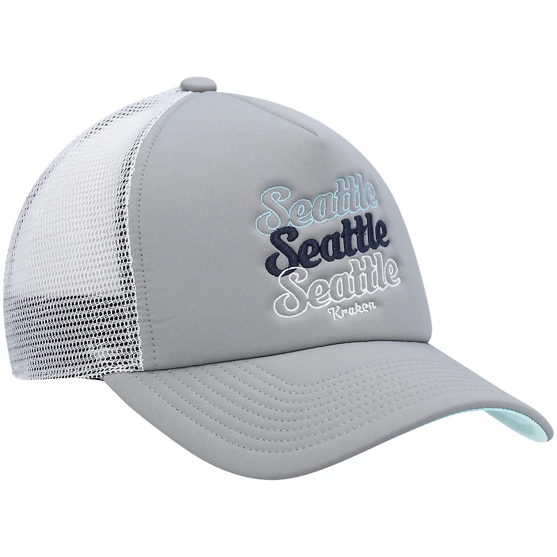 Women's adidas Gray/White Seattle Kraken Foam Trucker Snapback Hat