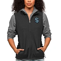 Women's Antigua Heather Black Seattle Kraken Primary Logo Course Full-Zip Vest