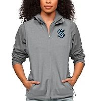 Women's Antigua Heather Gray Seattle Kraken Primary Logo Course Full-Zip Vest