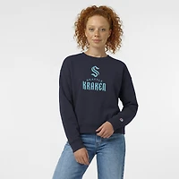 Women's Champion  Deep Sea Blue Seattle Kraken Wordmark Lockup Powerblend Sweatshirt