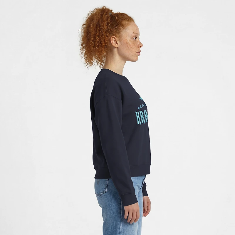 Women's Champion  Deep Sea Blue Seattle Kraken Wordmark Lockup Powerblend Sweatshirt